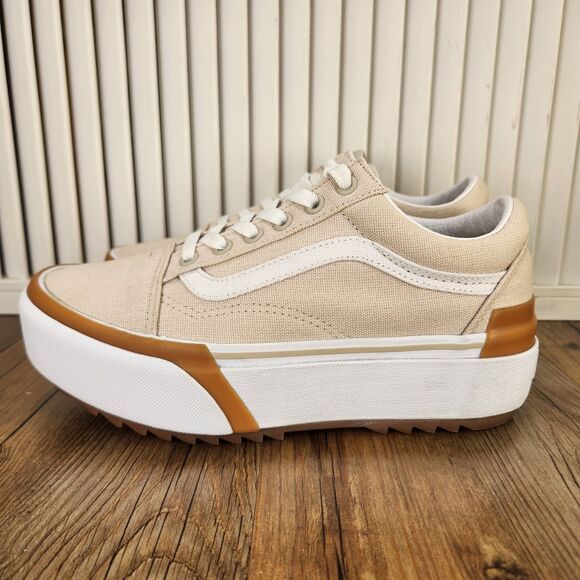 Vans Old Skool Stacked Platform Womens Sz 7.5 Beige White Canvas Sneakers Shoes - Picture 3 of 9